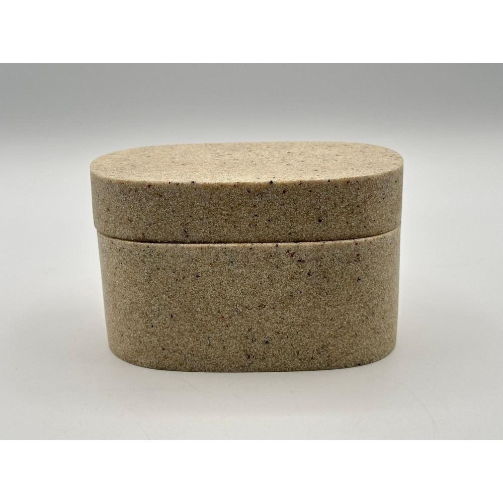 Oval Resin Storage Box with Lid Sandstone Texture Beige Minimalist Trinket Case